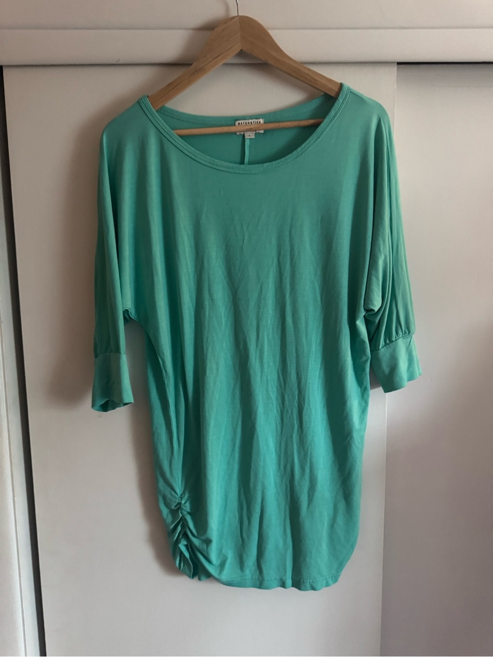 Marciano Teal Ruched-Side Boatneck Dolman Top